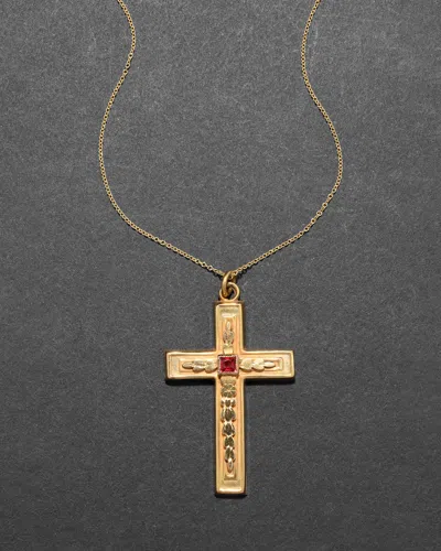 Alexis Bittar Antique Victorian 14k Gold Fill & Cut Crystal Ornate Cross Pendant Necklace In Transparent