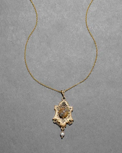 Alexis Bittar Antique Victorian 14k Gold With Persian & Enamel & Pearl Pendant Necklace In Green
