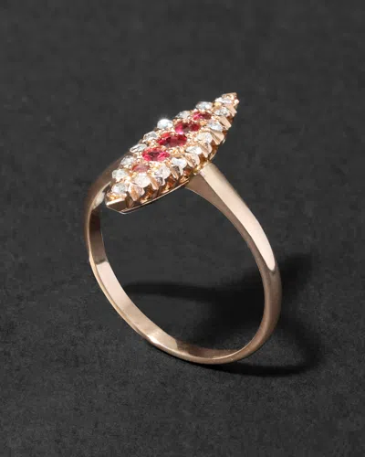 Alexis Bittar Antique Victorian 14k With Ruby & Diamond Marquis Ring In Orange
