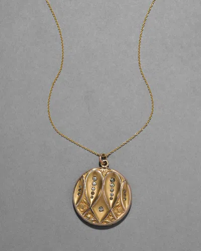 Alexis Bittar Antique Victorian 1800s 14k Fill & Paste Crystal Patterned Locket Pendant Necklace In Gold