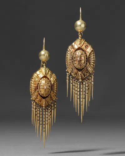 Alexis Bittar Antique Victorian 1880s 14k Etruscan Revival Fringe Earrings In Gold
