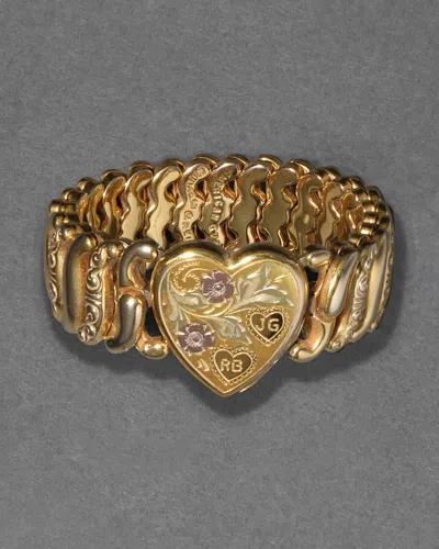 Alexis Bittar Antique Victorian 1880s 14k Tricolor Fill Heart Locket Bracelet Necklace In Gold