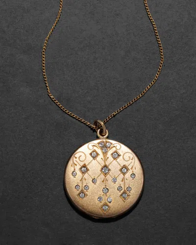 Alexis Bittar Antique Victorian Late 1800s 14k & Paste Crystal Hand Etched Locket Pendant Necklace In Gold