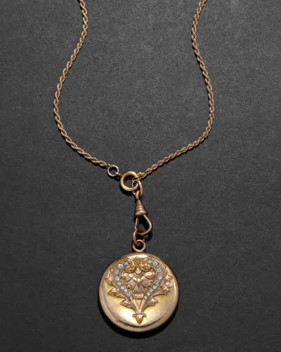 Alexis Bittar Antique Victorian Late 1800s 14k Fill & Paste Crystal Botanical Motif Locket Pendant Necklace In Gold