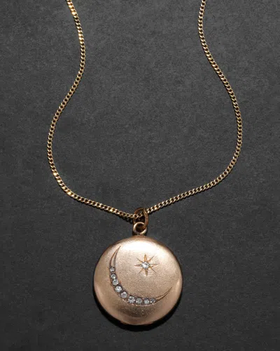 Alexis Bittar Antique Victorian Late 1800s 14k Fill & Paste Crystal Celestial Motif Locket Pendant Necklace In Gold