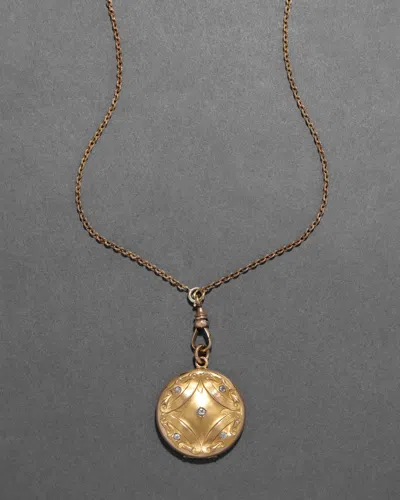 Alexis Bittar Antique Victorian Late 1800s 14k Fill & Paste Crystal Ribbon Locket Pendant Necklace In Gold