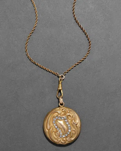 Alexis Bittar Antique Victorian Late 1800s 14k Fill & Paste Crystal Scroll Motif Locket Pendant Necklace In Gold