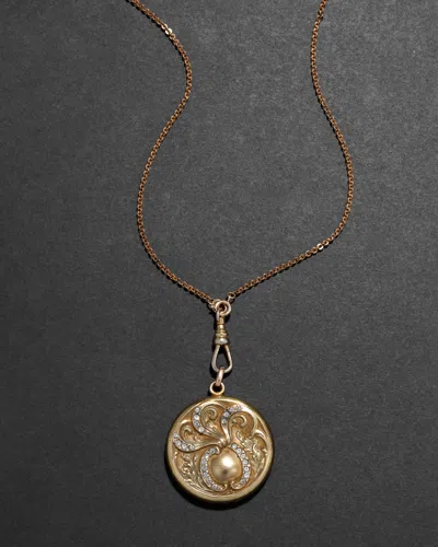 Alexis Bittar Antique Victorian Late 1800s 14k Fill & Paste Crystal Scroll Motif Locket Pendant Necklace In Gold