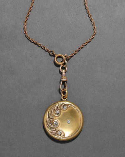 Alexis Bittar Antique Victorian Late 1800s 14k Fill & Paste Crystal Scroll Motif Locket Pendant Necklace In Gold