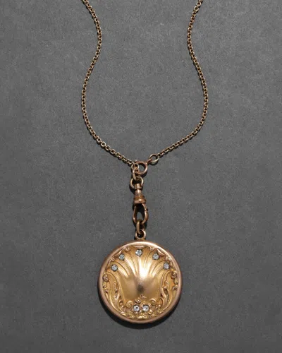 Alexis Bittar Antique Victorian Late 1800s 14k Fill & Paste Crystal Shell Motif Locket Pendant Necklace In Gold