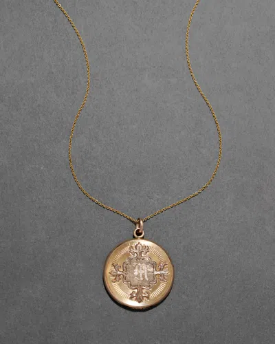 Alexis Bittar Antique Victorian Late 1800s 14k Fill Ornate Hand Etched "m" Initial Locket Pendant Necklace In Gold