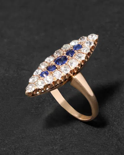 Alexis Bittar Antique Victorian Late 1800s 14k With Sapphire & Diamond Marquis Ring In Gold