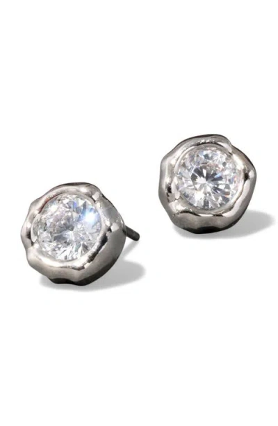 Alexis Bittar Asterales Crystal Molten Stud Earrings In Rhodium Plated In Silver