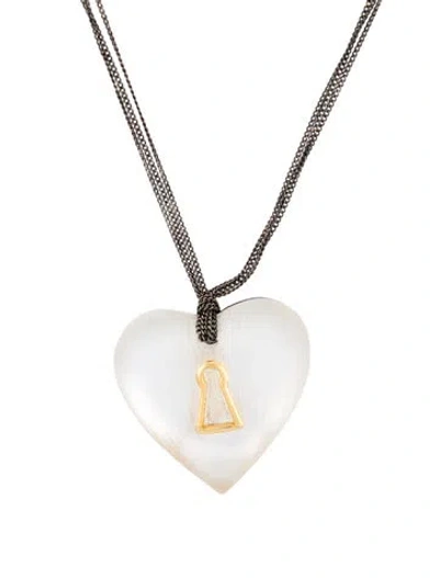 Pre-owned Alexis Bittar Bead & Lucite Heart Lock Pendant Necklace, 17.5" In Multi
