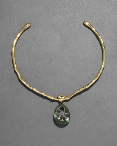Alexis Bittar Bonbon Crystal Teardrop Lucite Collar Necklace- In Scarab Green