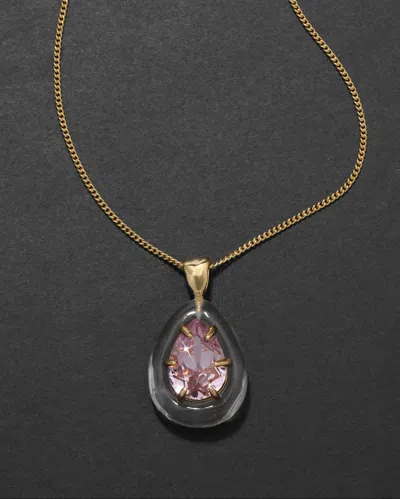 Alexis Bittar Bonbon Crystal Teardrop Lucite Pendant Necklace- In Gold