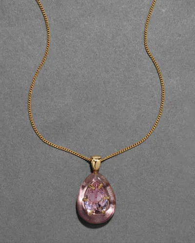 Alexis Bittar Bonbon Crystal Teardrop Lucite Pendant Necklace- In Dusty Rose
