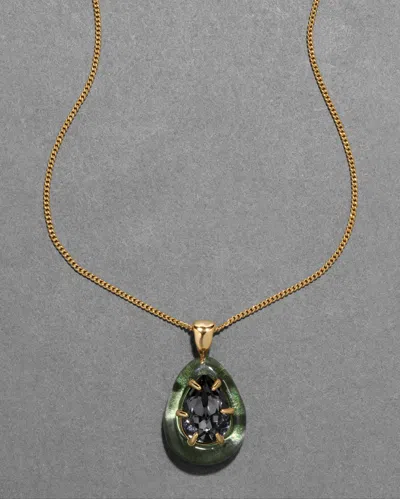 Alexis Bittar Bonbon Crystal Teardrop Lucite Pendant Necklace- In Scarab Green