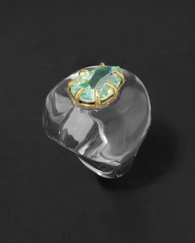 Alexis Bittar Bonbon Crystal Teardrop Lucite Ring- In Clear + Basil Crystal