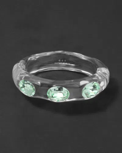 Alexis Bittar Bonbon Large Crystal Studded Lucite Hinge Bracelet- In White
