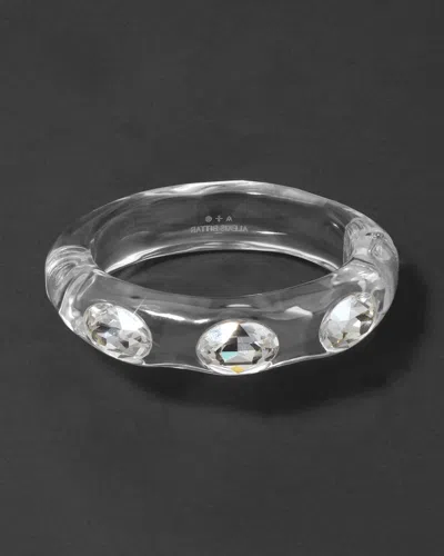 Alexis Bittar Bonbon Large Crystal Studded Lucite Hinge Bracelet- In White