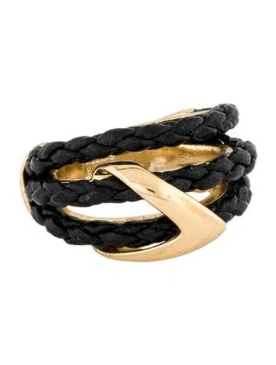 Pre-owned Alexis Bittar Braided Leather Band Ring In Black