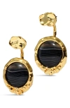 Alexis Bittar Brut Banded Agate Coin Open Ring In Black/gold