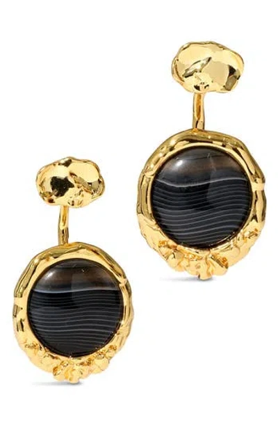 Alexis Bittar Brut Banded Agate Coin Front/back Earrings In Gold