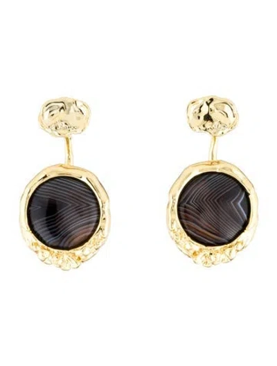 Pre-owned Alexis Bittar Brut Banded Coin Drop Earrings In Black