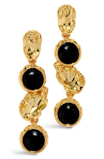Alexis Bittar Brut Black Onyx Coin Linear Drop Earrings In Gold