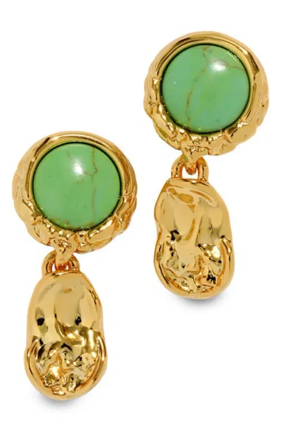 Alexis Bittar Brut Reconstituted Turquoise Coin Drop Earrings In Gold