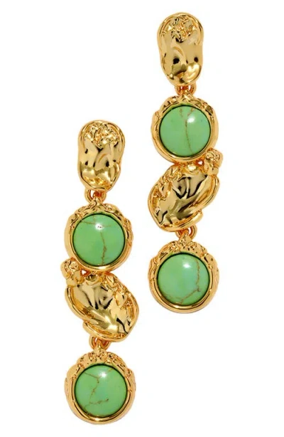Alexis Bittar Brut Reconstituted Turquoise Coin Linear Drop Earrings In Gold
