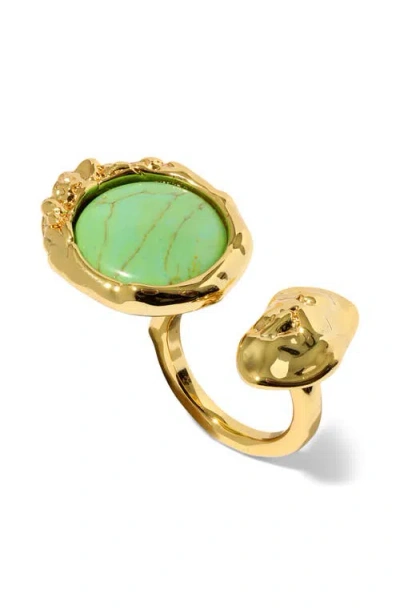 Alexis Bittar Brut Reconstituted Turquoise Coin Open Ring In Green/gold