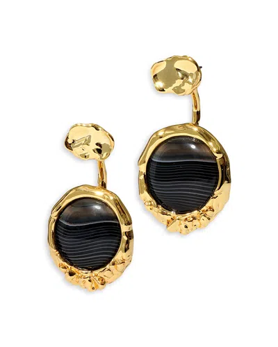 Alexis Bittar Brut Banded Agate Coin Open Ring In Black/gold