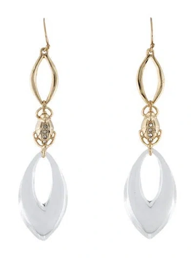 Pre-owned Alexis Bittar Coral Deco Lucite & Crystal Beetle Link Drop Earrings In Clear