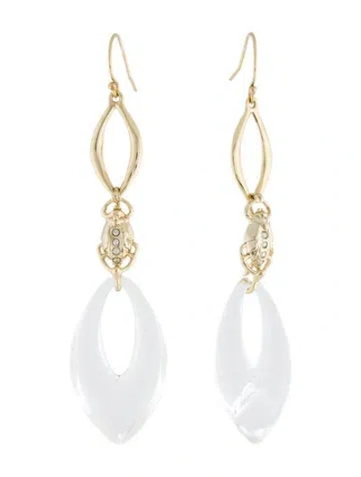 Pre-owned Alexis Bittar Coral Deco Lucite & Crystal Beetle Link Drop Earrings In Transparent