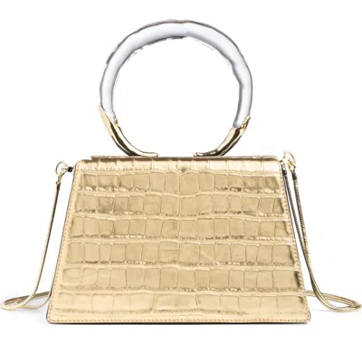Alexis Bittar Lucite Quad Croc-embossed Top-handle Bag In Gold