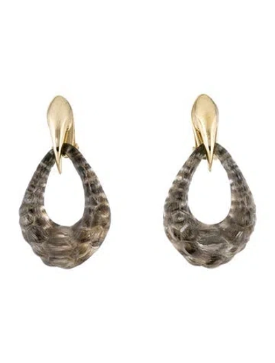 Pre-owned Alexis Bittar Crocodile Embossed Lucite Claw Capped Clip-on Drop Earrings