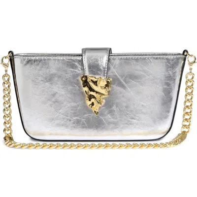Alexis Bittar The Crumple Convertible Metallic Leather Crossbody Bag In Silver