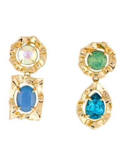 Pre-owned Alexis Bittar Crystal Ancient Coin Chrysoprase Mismatched Drop Earrings In Blue/green