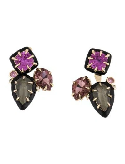 Pre-owned Alexis Bittar Crystal & Enamel Adjustable Ear Jacket Drop Earrings