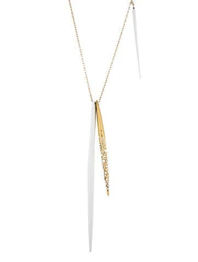 Pre-owned Alexis Bittar Crystal & Enamel Spike Station Necklace, 32" In White