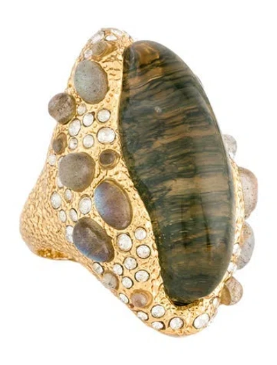 Pre-owned Alexis Bittar Crystal & Lacquer Cocktail Ring In Multi