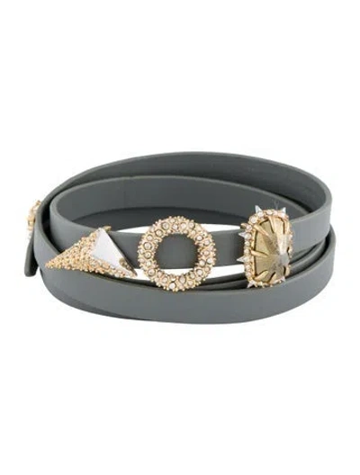 Pre-owned Alexis Bittar Crystal & Leather Wrap Bracelet In Blue