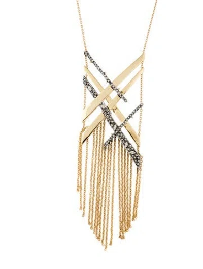 Pre-owned Alexis Bittar Crystal & Link Tassel Pendant Necklace, 28" In Multi