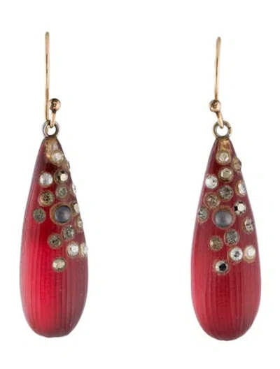 Pre-owned Alexis Bittar Crystal & Lucite Drop Earrings In Red