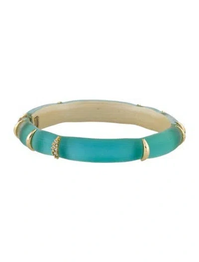 Pre-owned Alexis Bittar Crystal & Lucite Hinge Bangle, 6.75" In Blue