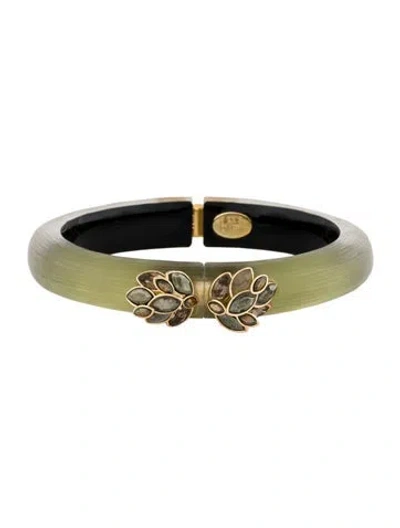Pre-owned Alexis Bittar Crystal & Lucite Hinge Bangle Bracelet, 6.75" In Multi