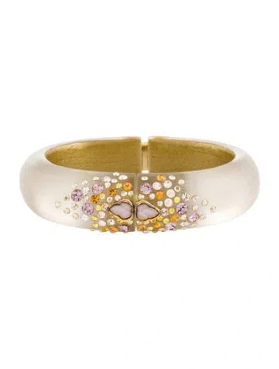 Pre-owned Alexis Bittar Crystal & Lucite Hinge Bangle Bracelet, 7" In Multi