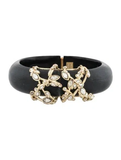 Pre-owned Alexis Bittar Crystal & Lucite Hinged Bangle Bracelet”, 6.5" In Black